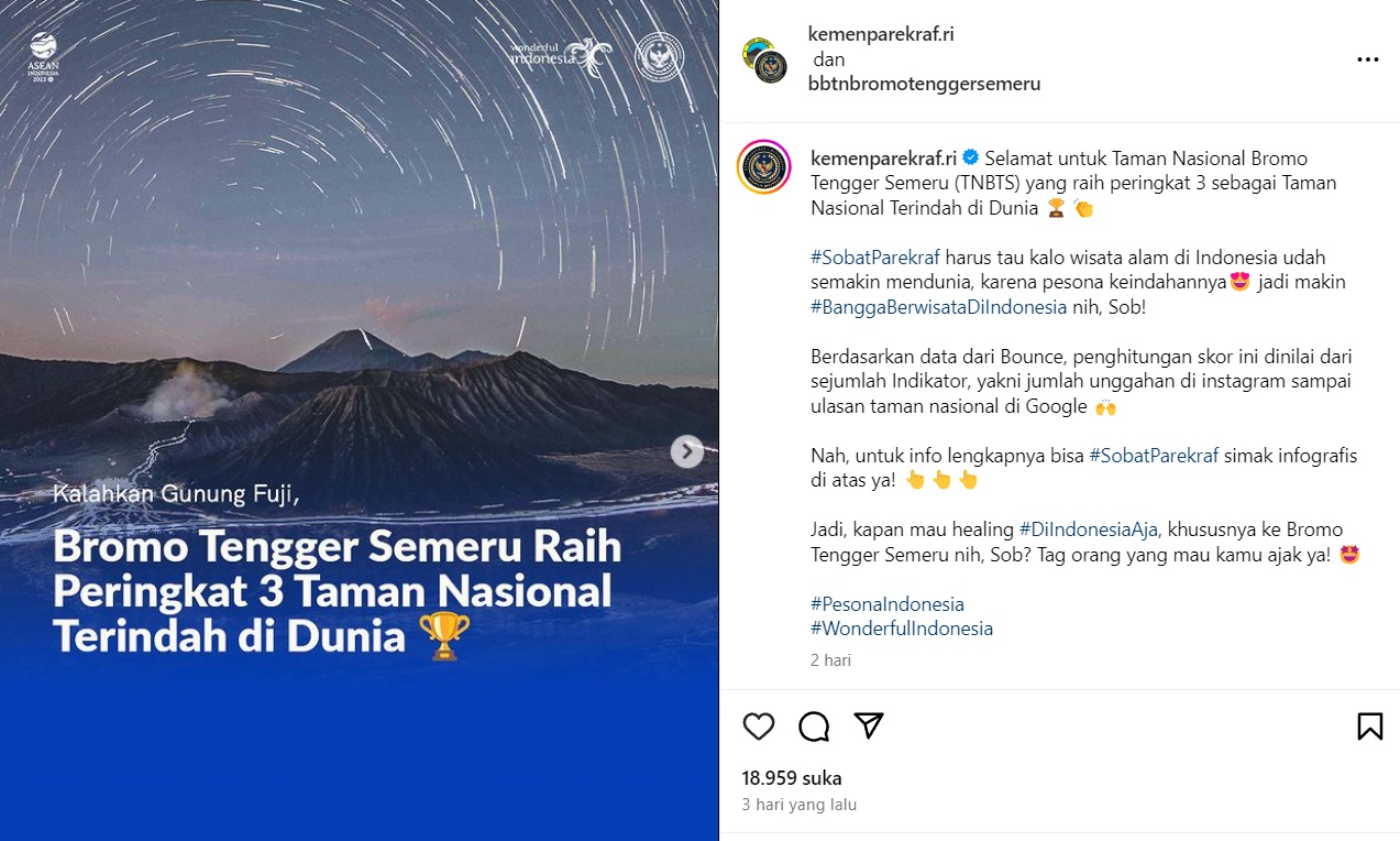 Keren! Bromo Tengger Semeru Jadi Taman Nasional Terindah Ketiga di Dunia