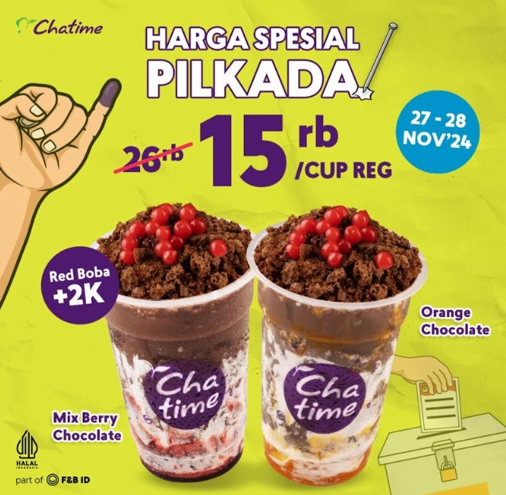 Daftar Promo Menarik Makanan dan Minuman saat Pilkada 2024, Raa Cha hingga Chatime!
