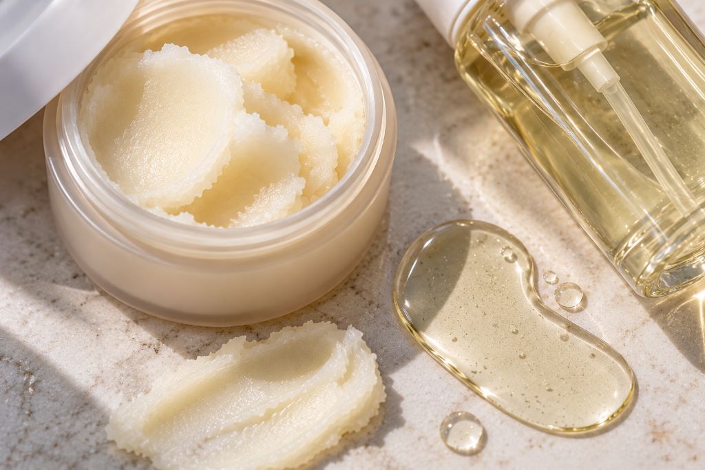 Cleansing Balm and Golden Oil Flatlay