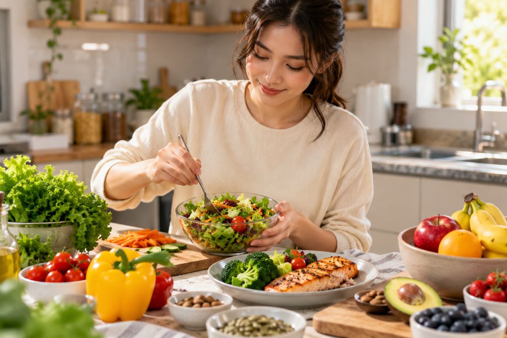 Fresh Salad Prep in a Cozy Kitchen