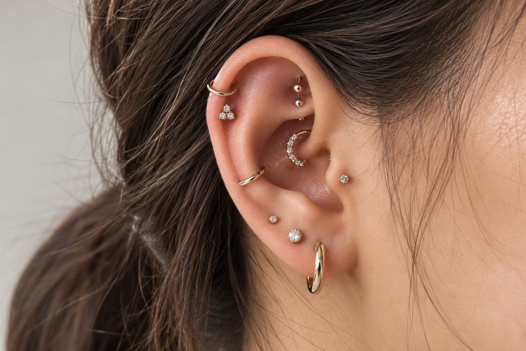 Intricate Gold Piercings Macro Portrait