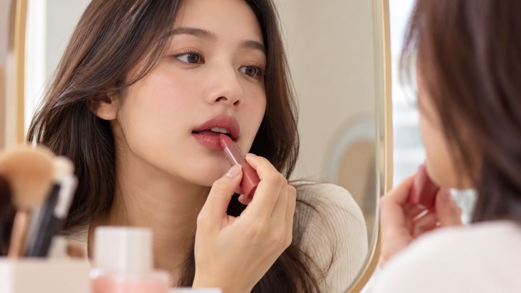 Mirror-Side Mauve Lipstick Moment