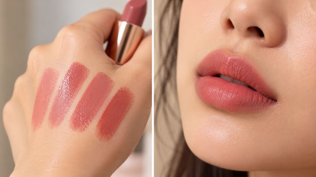 Perbandingan Swatch Lipstik Rose Mauve