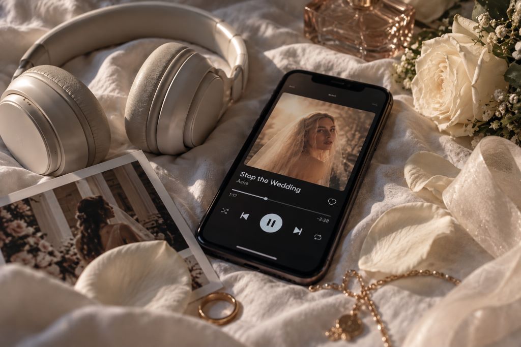 Romantic Flat Lay with Music and Roses
