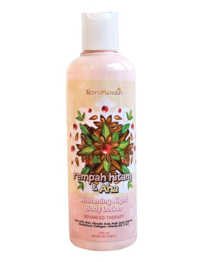 Roro Mendut Rempah Hitam dan AHA Whitening Night Body Lotion