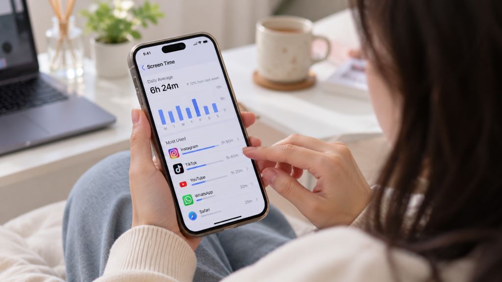 Screen Time Check at Cozy Desk