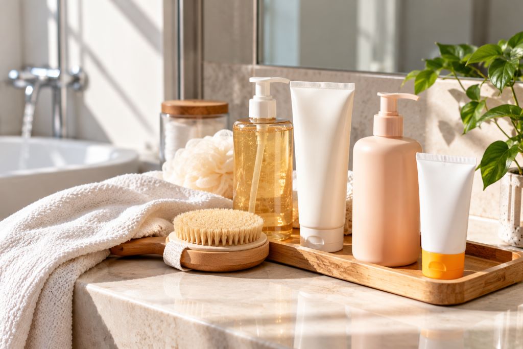 Sunlit Minimalist Bathroom Self-Care Vignette