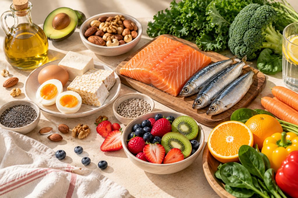 Sunlit Omega-3 Healthy Food Flatlay