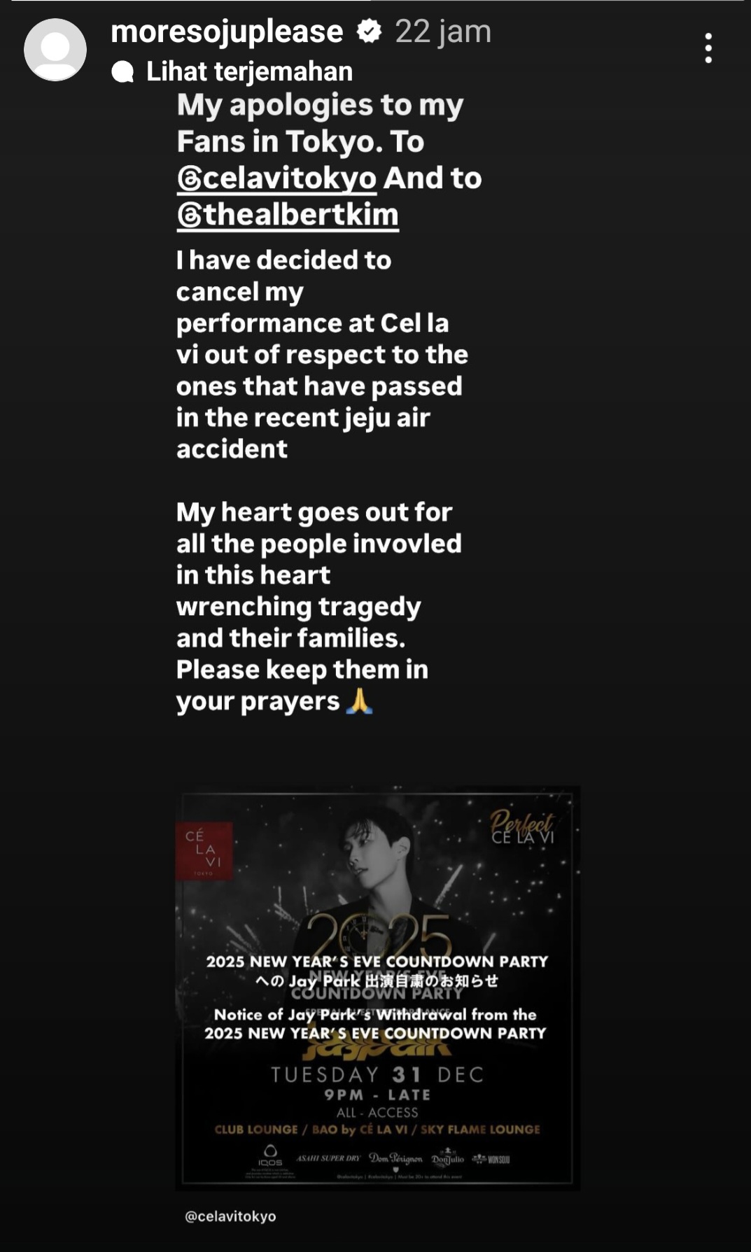 Jay Park Batalkan Konser di Jepang sebagai Bentuk Duka Cita Kecelakaan Pesawat Jeju Air