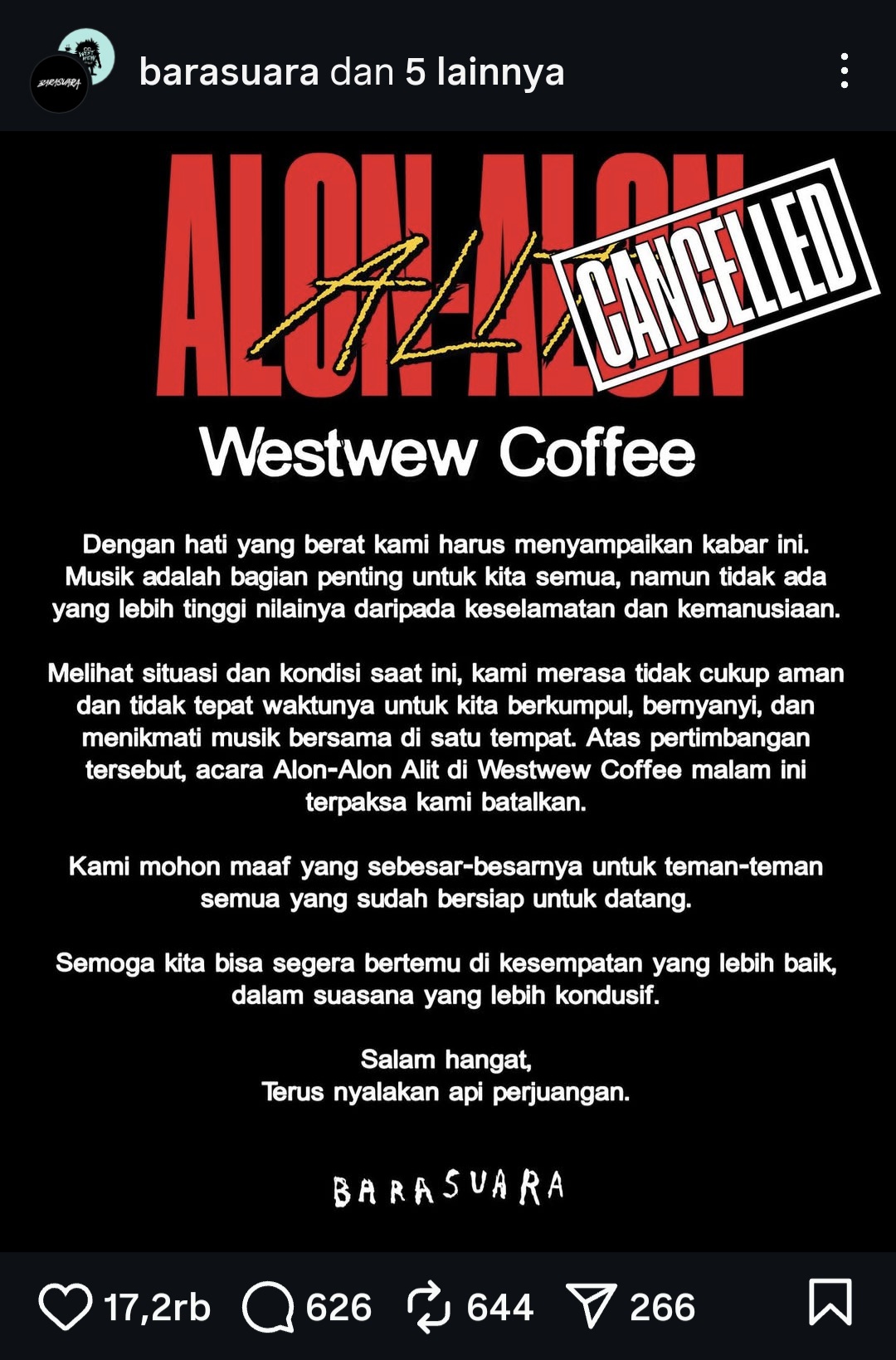 Barasuara Batalkan Showcase demi Hormati Aksi Demonstrasi