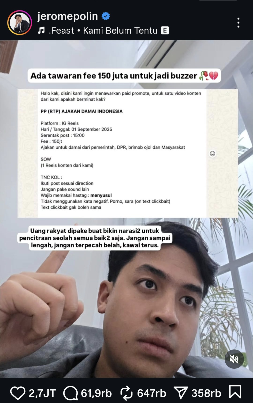 Jerome Polin Dapat Tawaran Jadi Buzzer dengan Nominal Fantastis