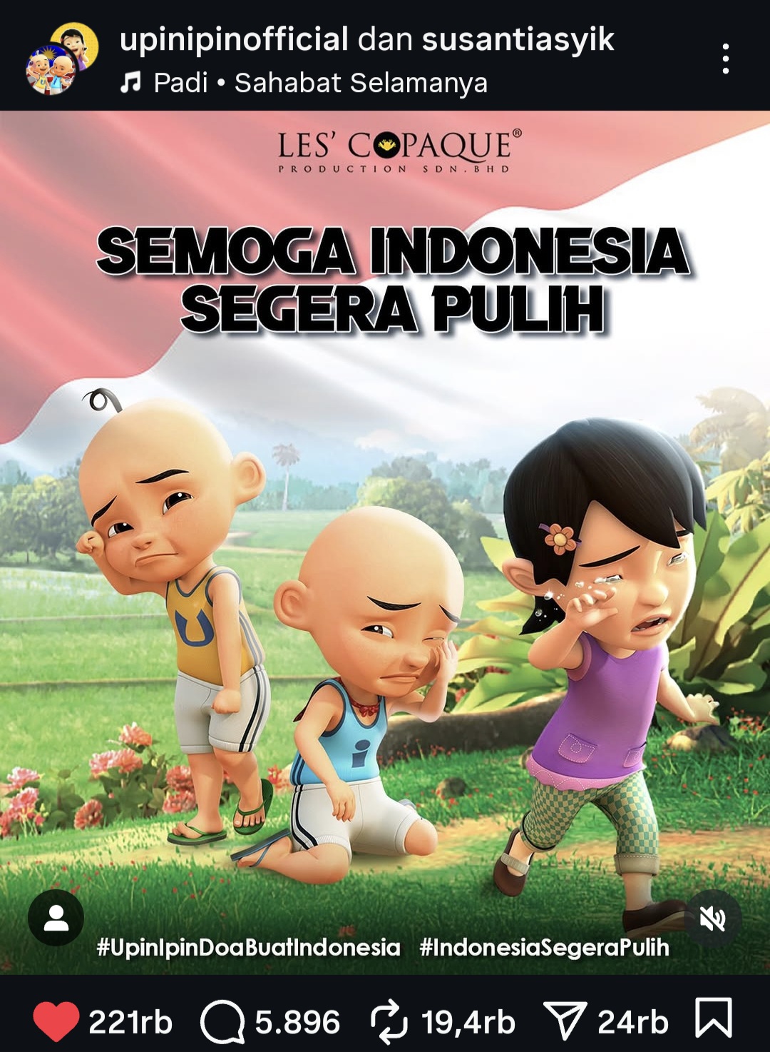 Usai Upin & Ipin, Karakter Animasi BoBoiBoy Juga Ikut Doakan Indonesia Cepat Aman