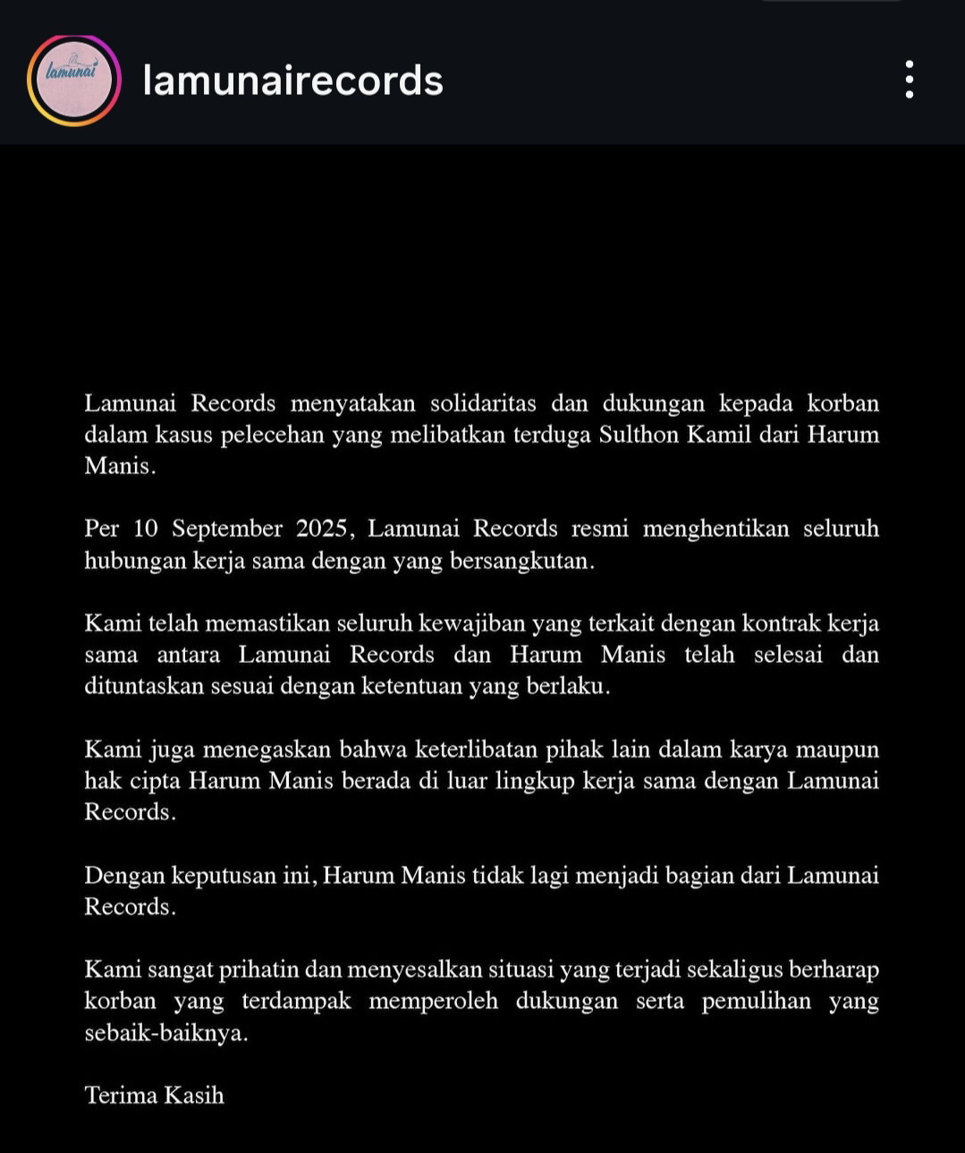 Vokalis Harum Manis Diduga Lecehkan Anak di Bawah Umur, Lamunai Records Akhiri Kerja Sama