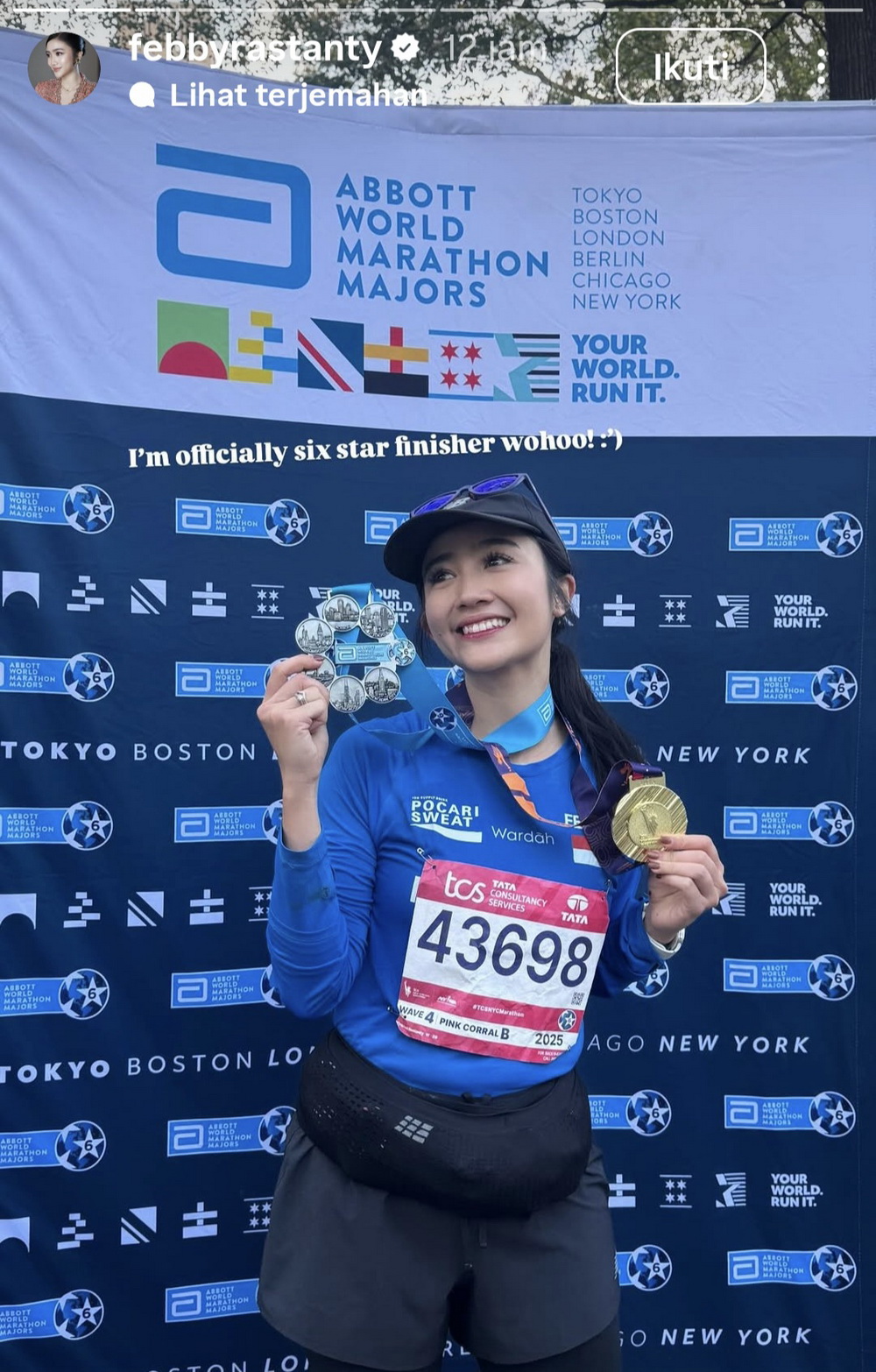 Keren! Febby Rastanty Tuntaskan 42 Km di New York City Marathon 2025