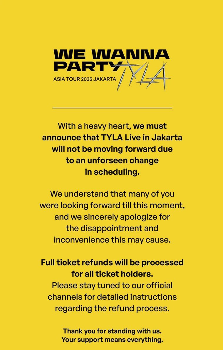 Konser Tyla di Jakarta Batal, Promotor Jamin Pengembalian Dana Penuh