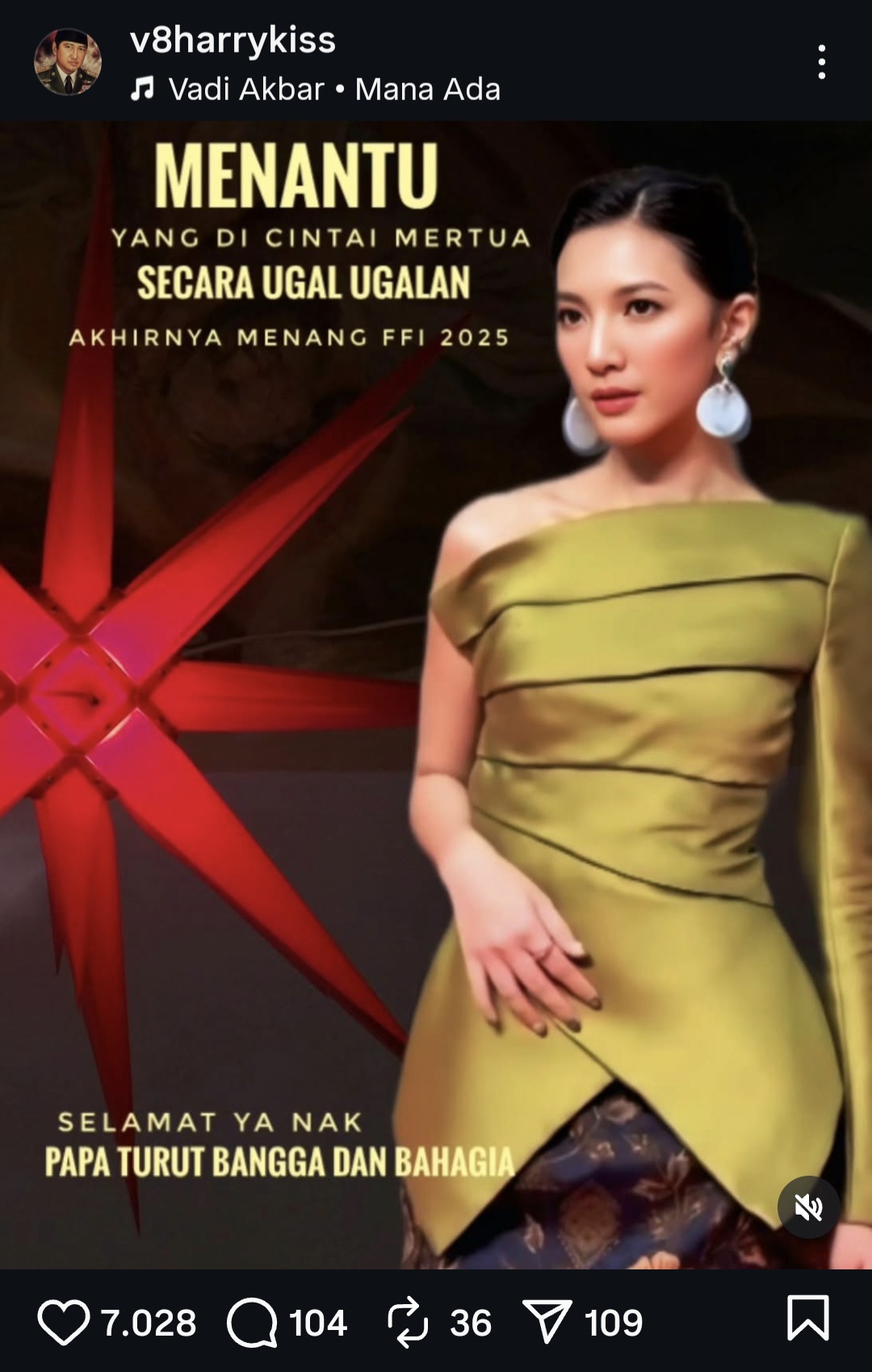 Sheila Dara Raih Piala Citra, Mertua Kirim Ucapan Selamat Ugal-ugalan