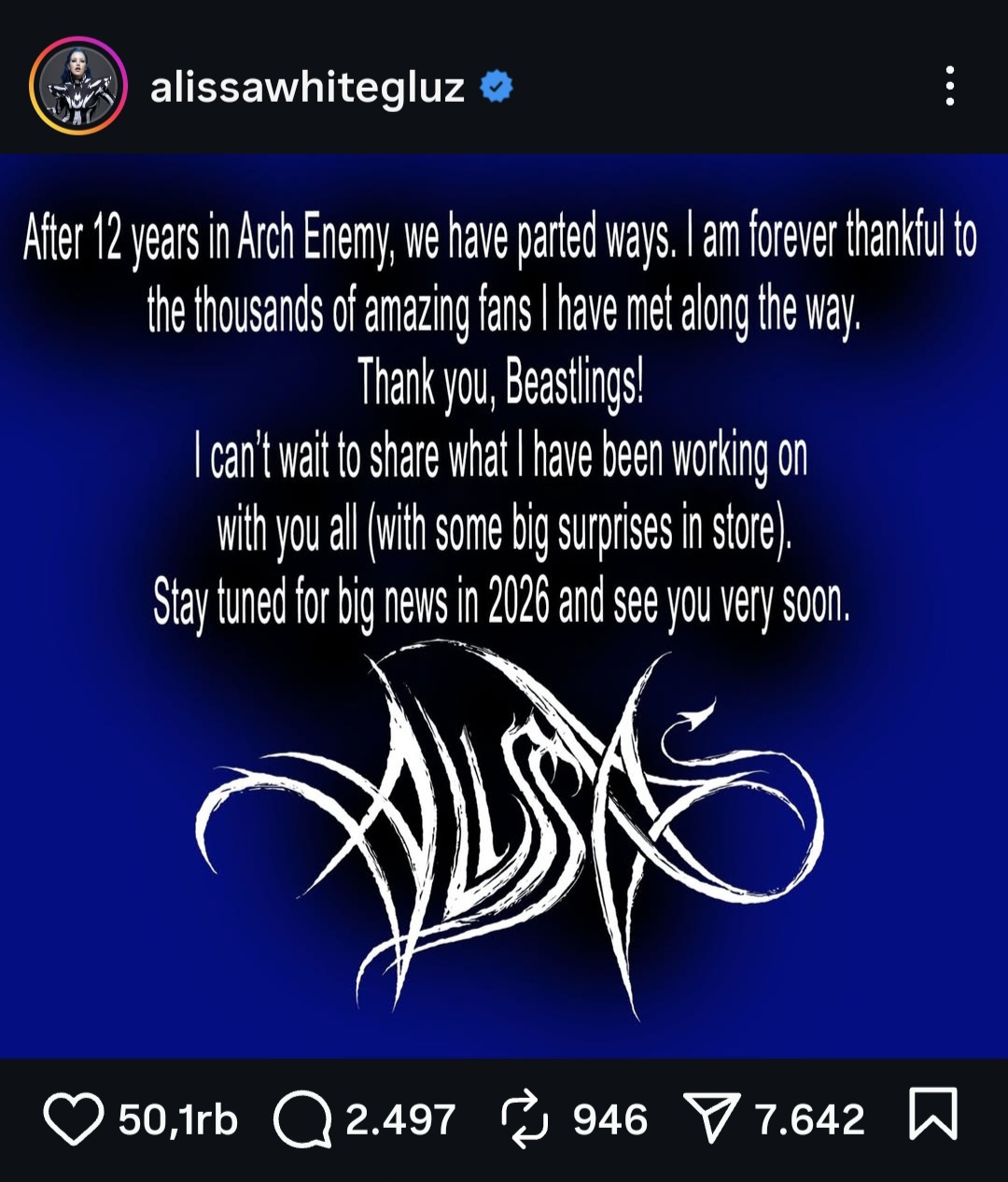 Arch Enemy Umumkan Kepergian Alissa White-Gluz dari Posisi Vokalis