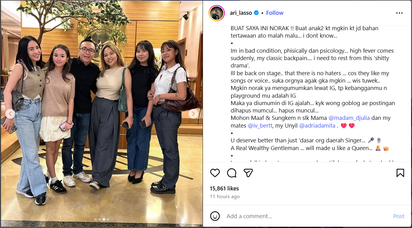 Ari Lasso Mendadak Sakit Usai Putus dari Dearly Djoshua