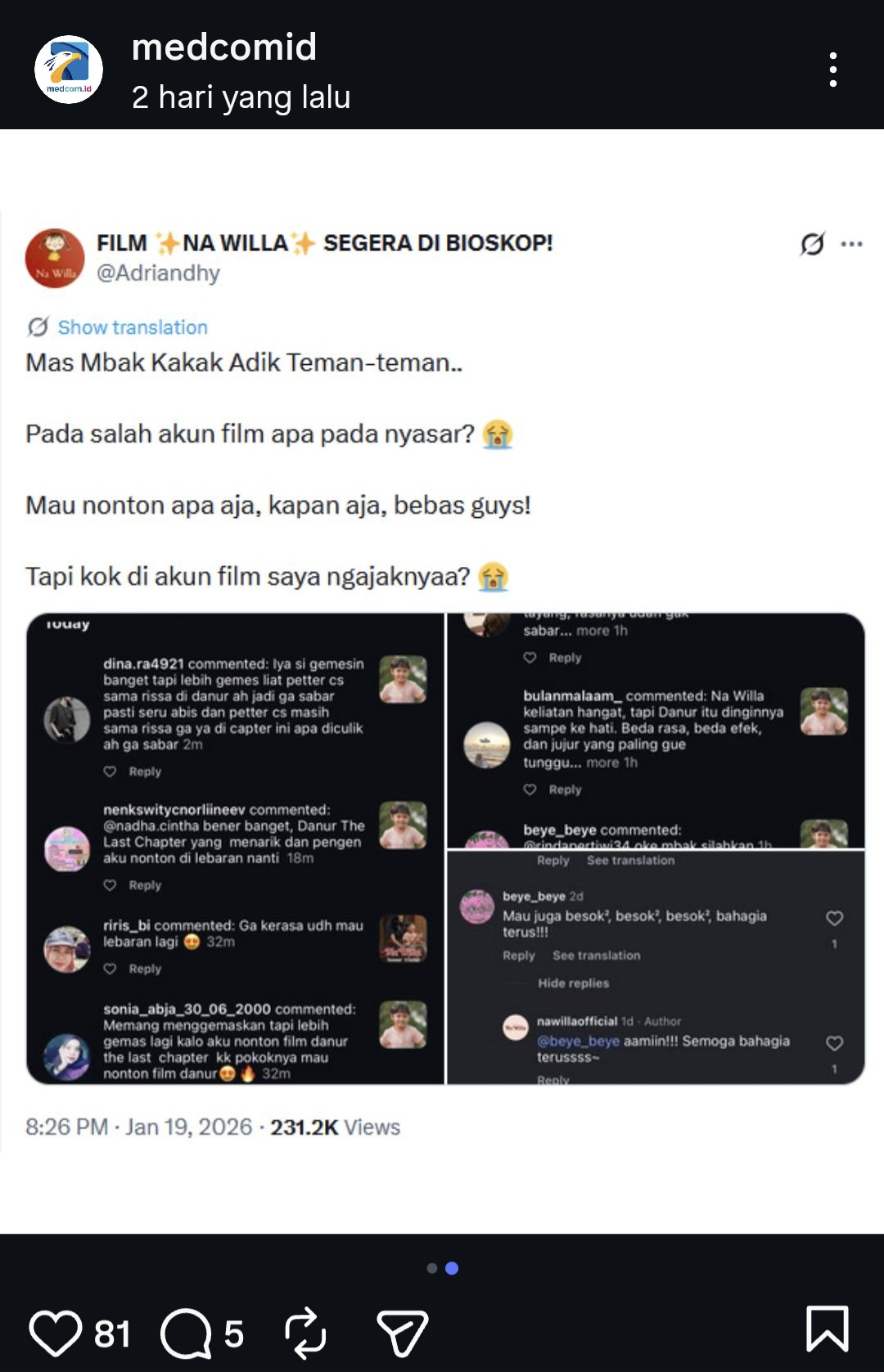 Kronologi Film Na Willa vs Danur: Serangan Buzzer Hingga Klarifikasi Sutradara Awi Suryadi