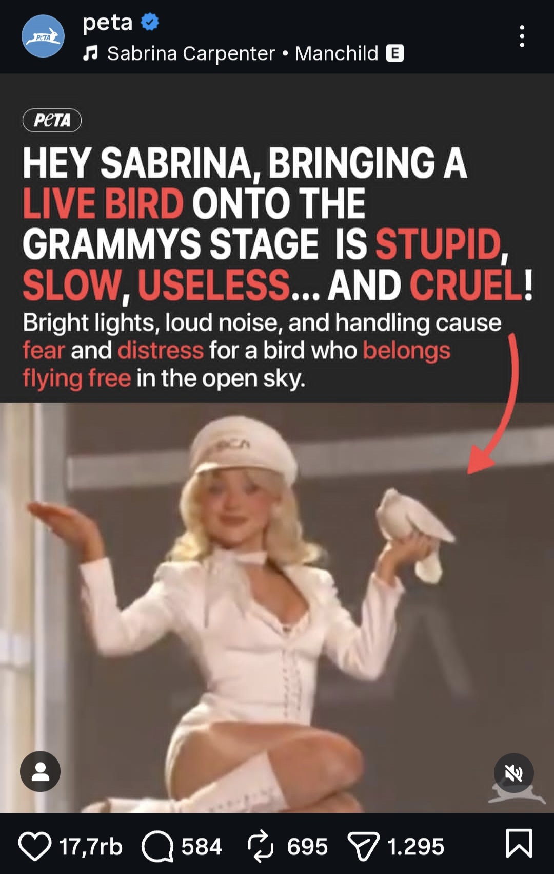 Gunakan Burung Hidup di Grammy 2026, Sabrina Carpenter Dikecam Organisasi Pecinta Hewan