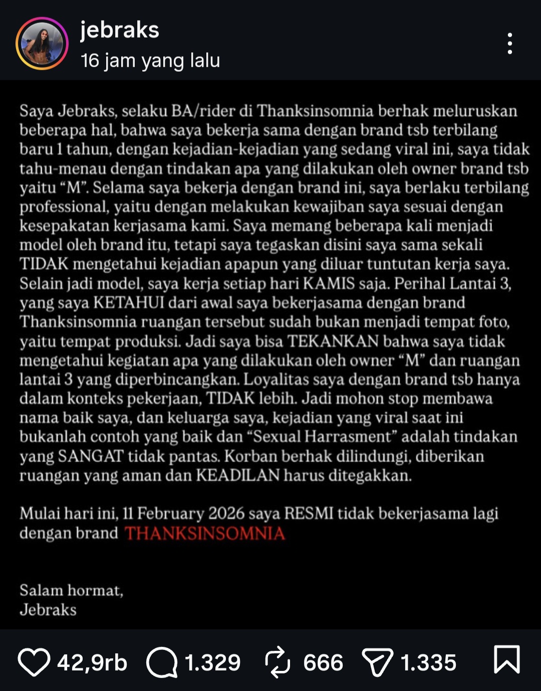 Mohan Hazian Diduga Lecehkan Model, Dua BA Thanksinsomnia Kompak Mundur