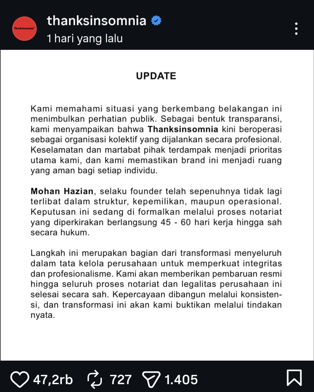 Mohan Hazian Didepak dari Thanksinsomnia Imbas Kasus Kekerasan Seksual