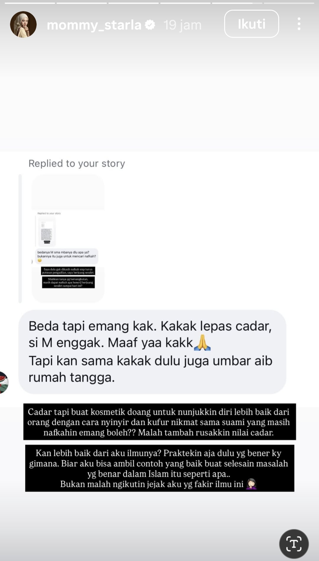 Bahas Cadar dan Tanggung Jawab Nafkah, Inara Rusli Sindir Wardatina Mawa?