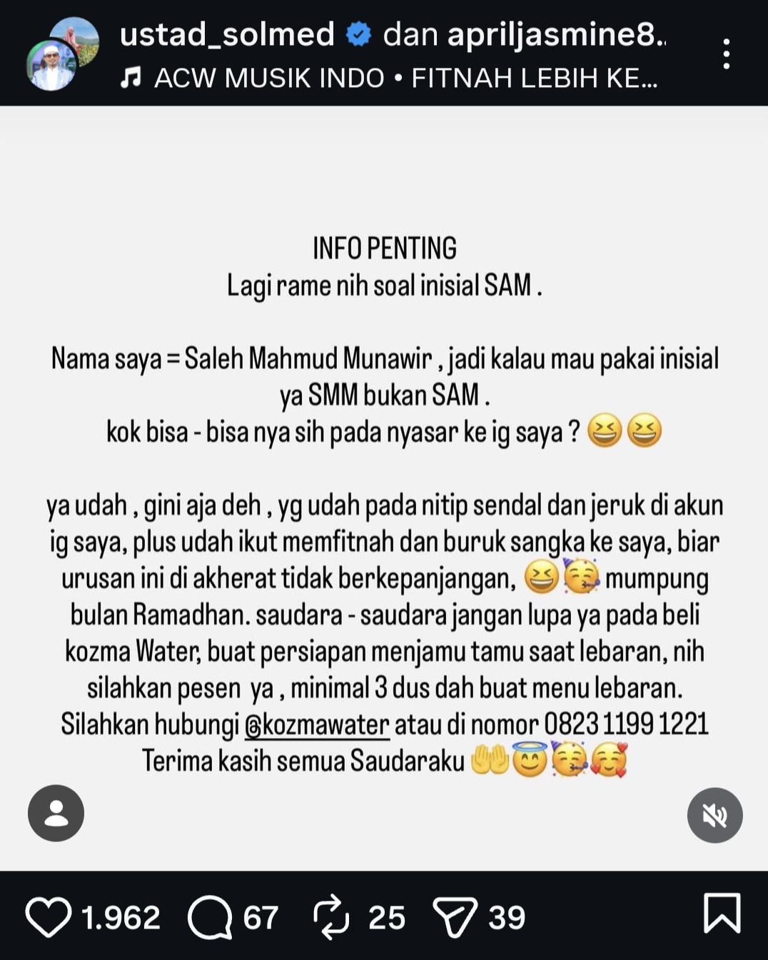 Viral Inisial SAM Lecehkan Santri Pria, Ustaz Solmed Klarifikasi: Nama Saya Saleh Mahmud