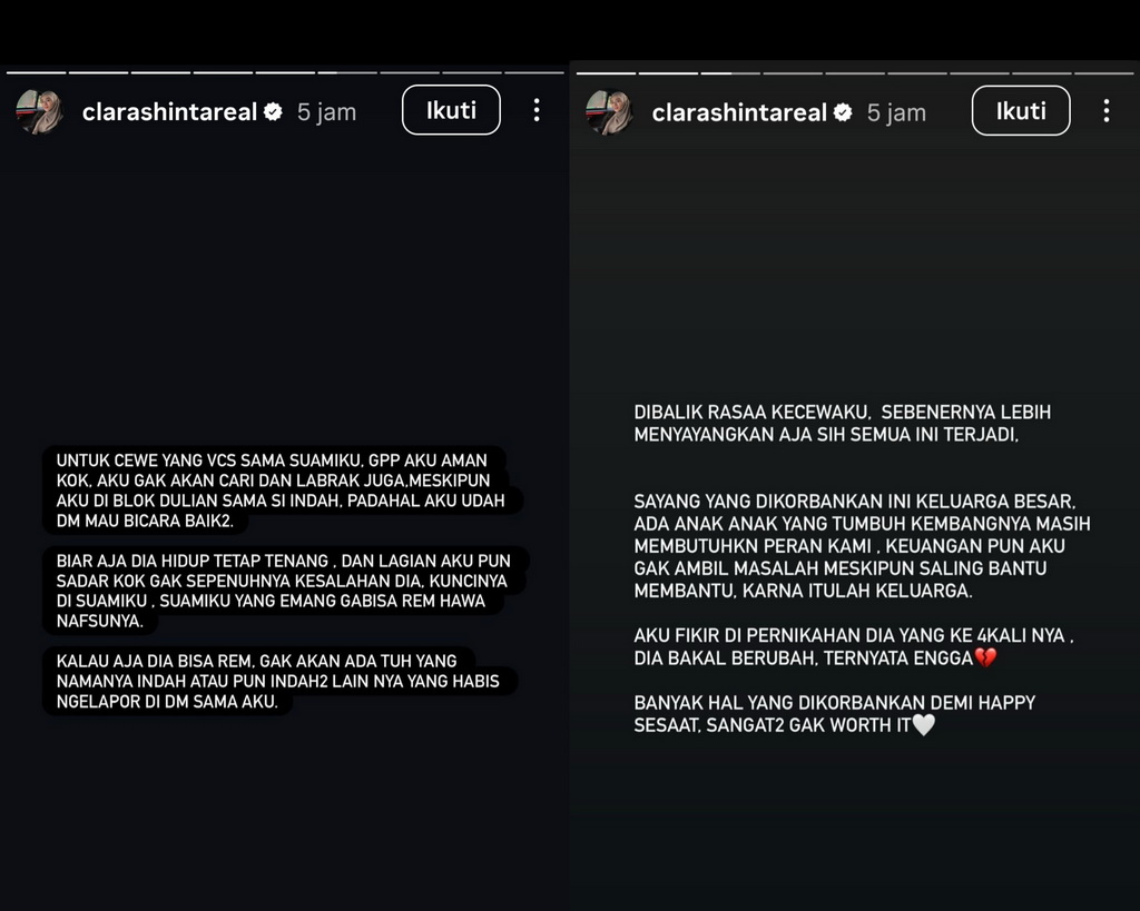 Suami Mesum dengan Perempuan Lain, Clara Shinta Menyesal Abaikan Peringatan Teman