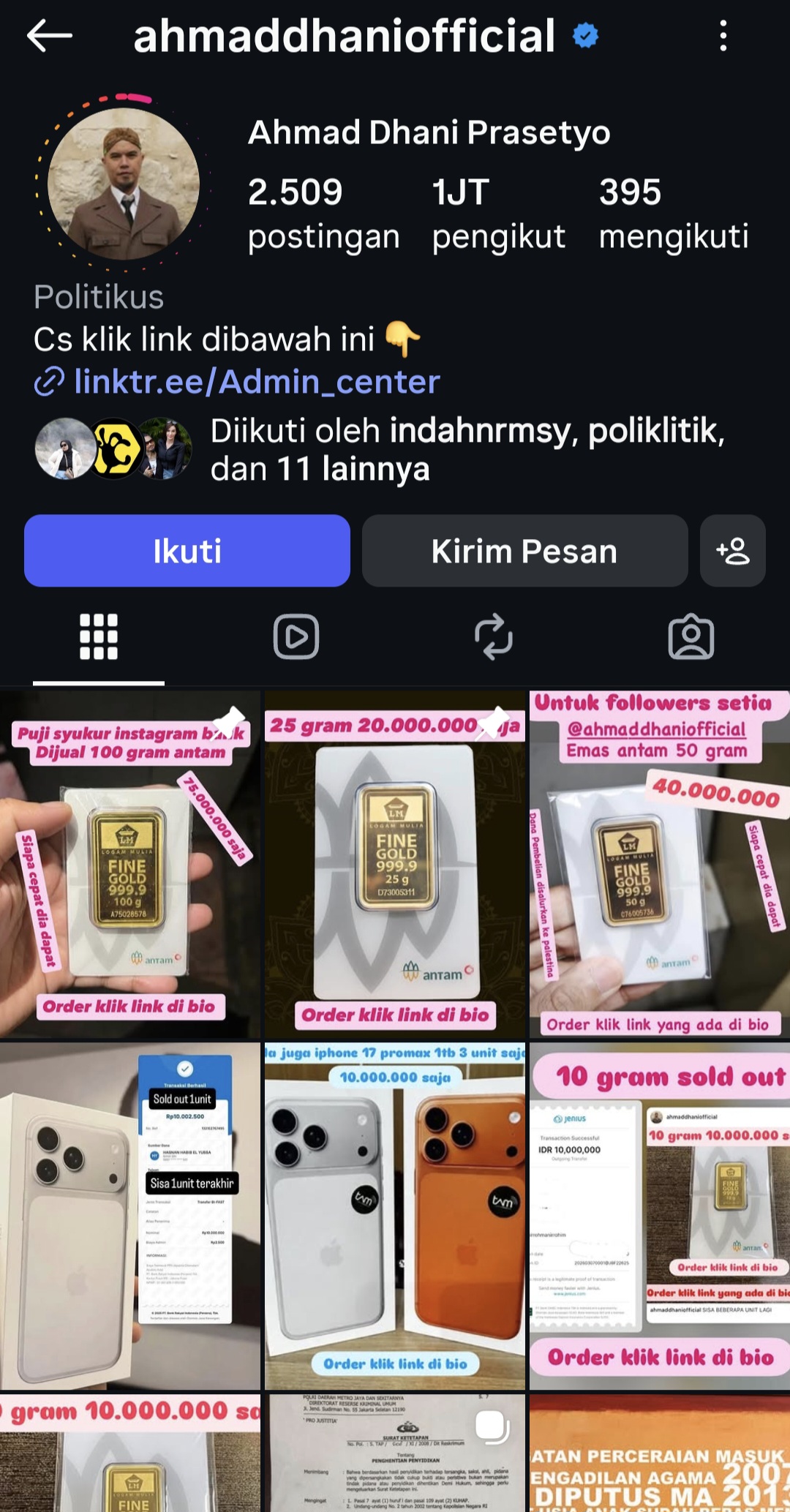 Instagram Ahmad Dhani Kembali Diretas, Dipakai Jualan Emas & Iphone