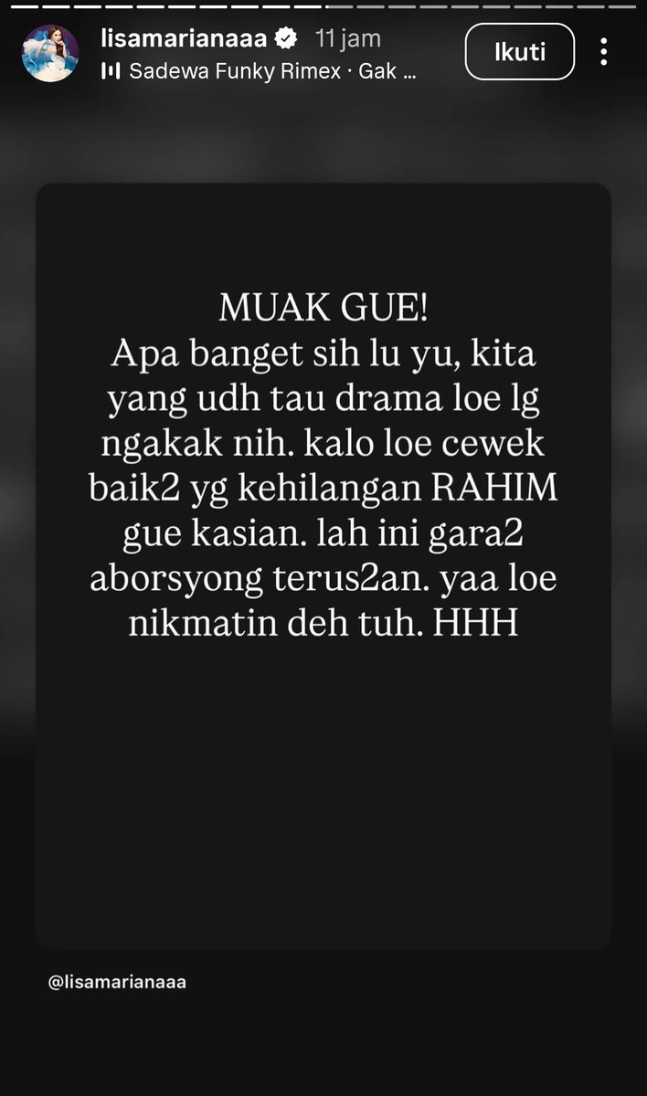 Ayu Aulia Ngaku Kehilangan Rahim, Lisa Mariana Murka: Akibat Lo Suka Aborsi!