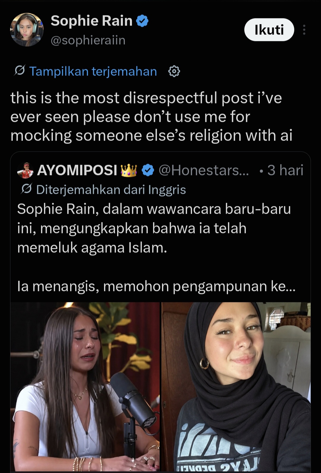 Bintang OnlyFans Murka Foto AI Dirinya Berhijab Viral Hingga Disebut Jadi Mualaf