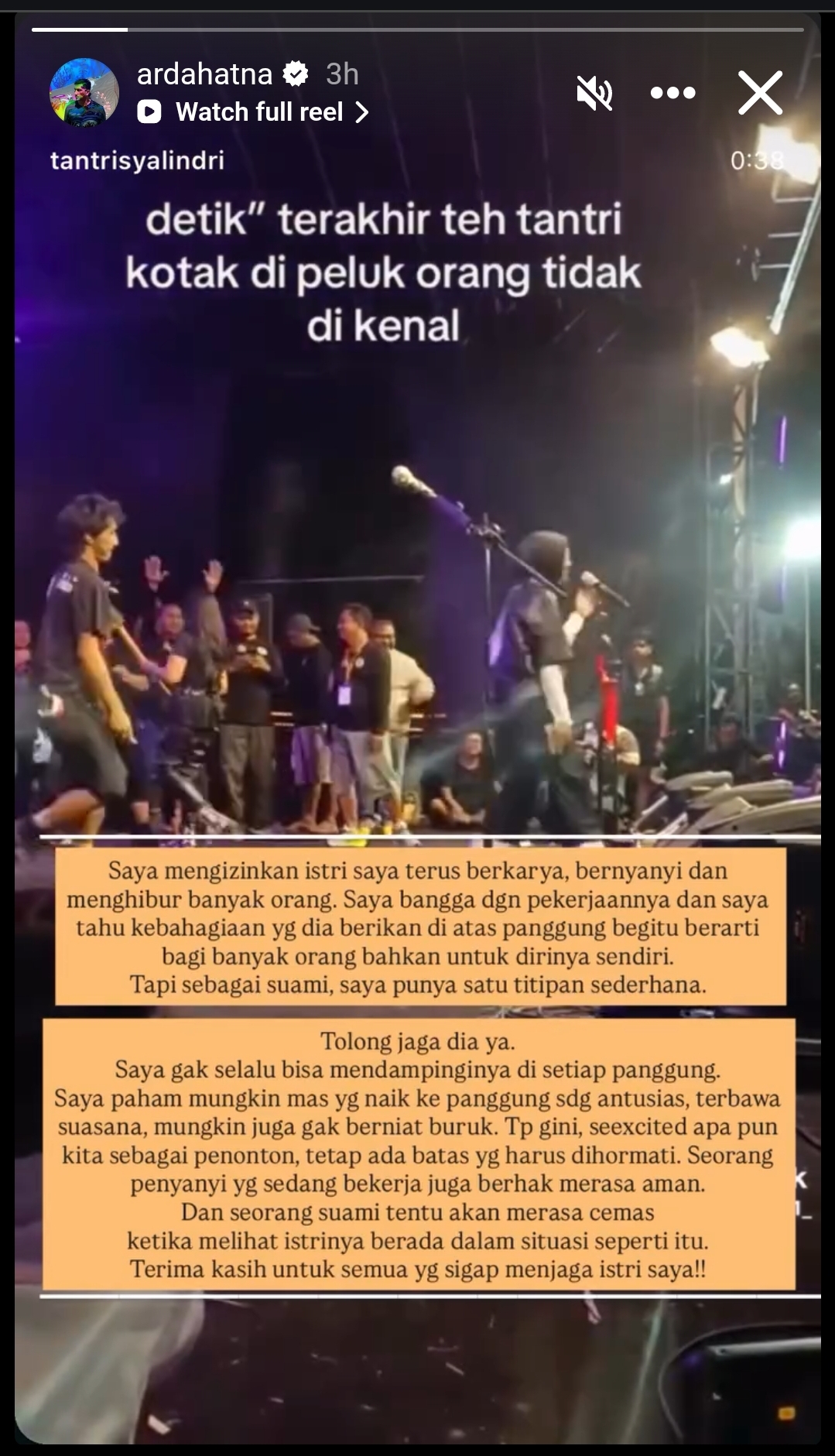 Suami Bereaksi Usai Tantri Kotak Dipeluk Orang Tak Dikenal di Panggung