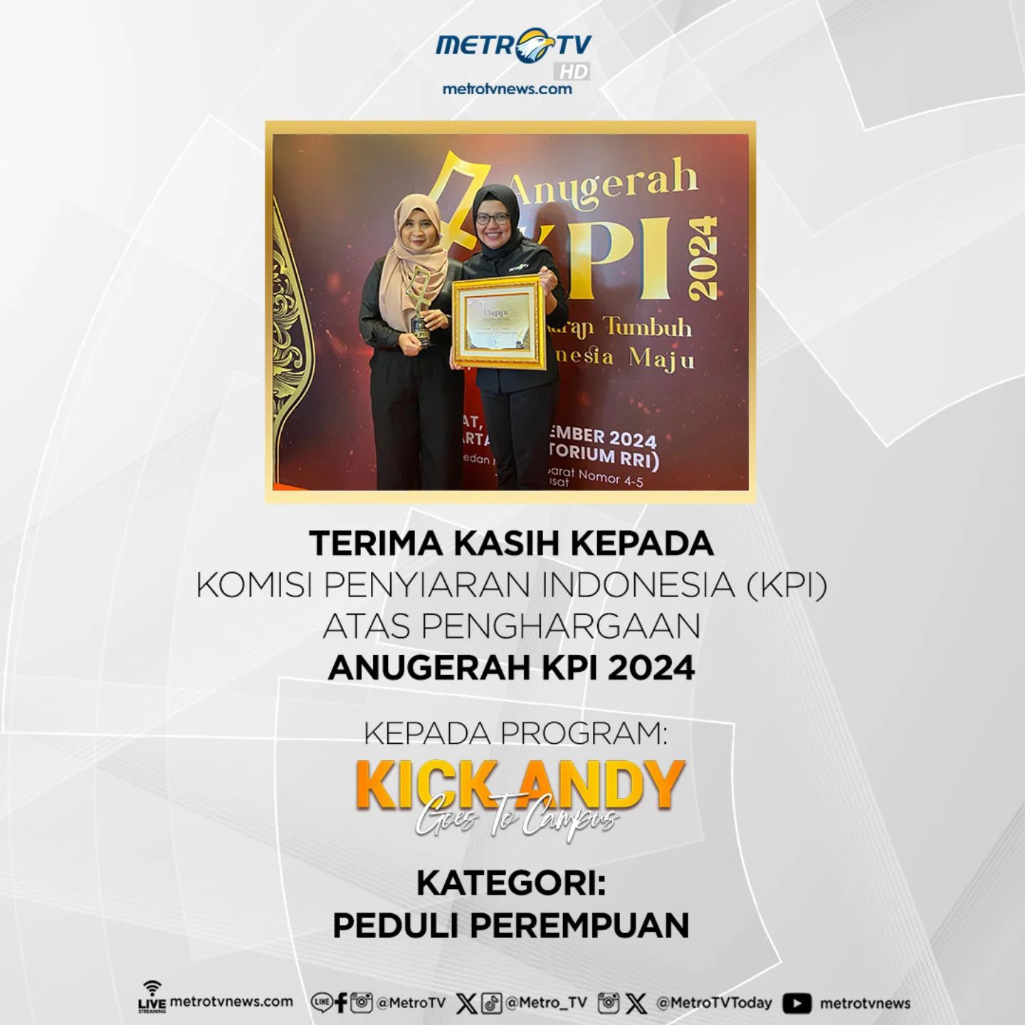 Kick Andy Menang Program Peduli Perempuan di Anugerah KPI 2024