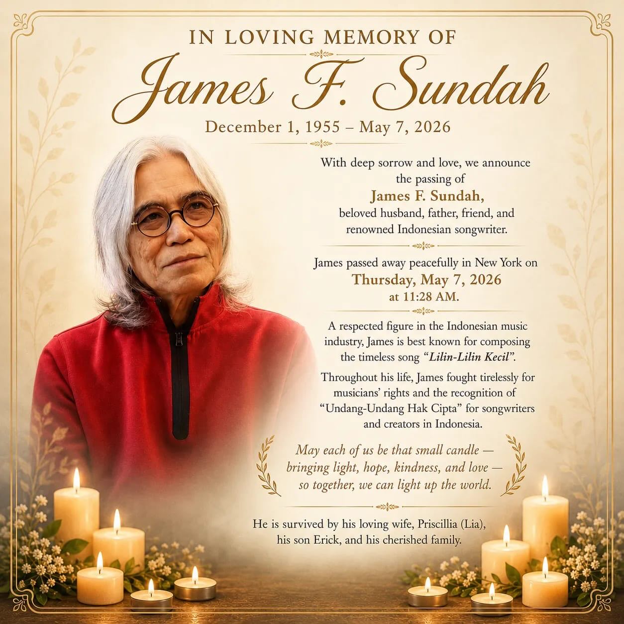 Musisi Senior James F. Sundah Meninggal Dunia