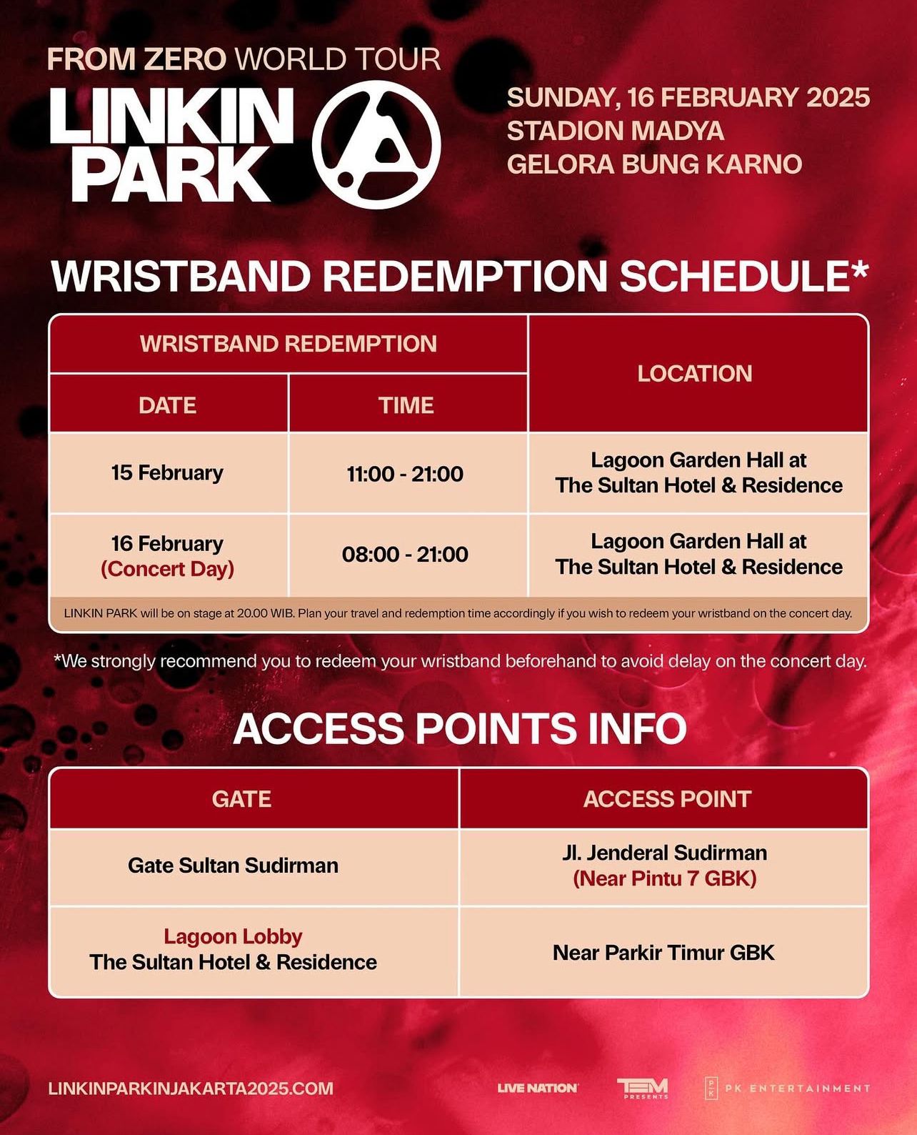Catat! Ini Prosedur Penukaran Gelang Konser Linkin Park