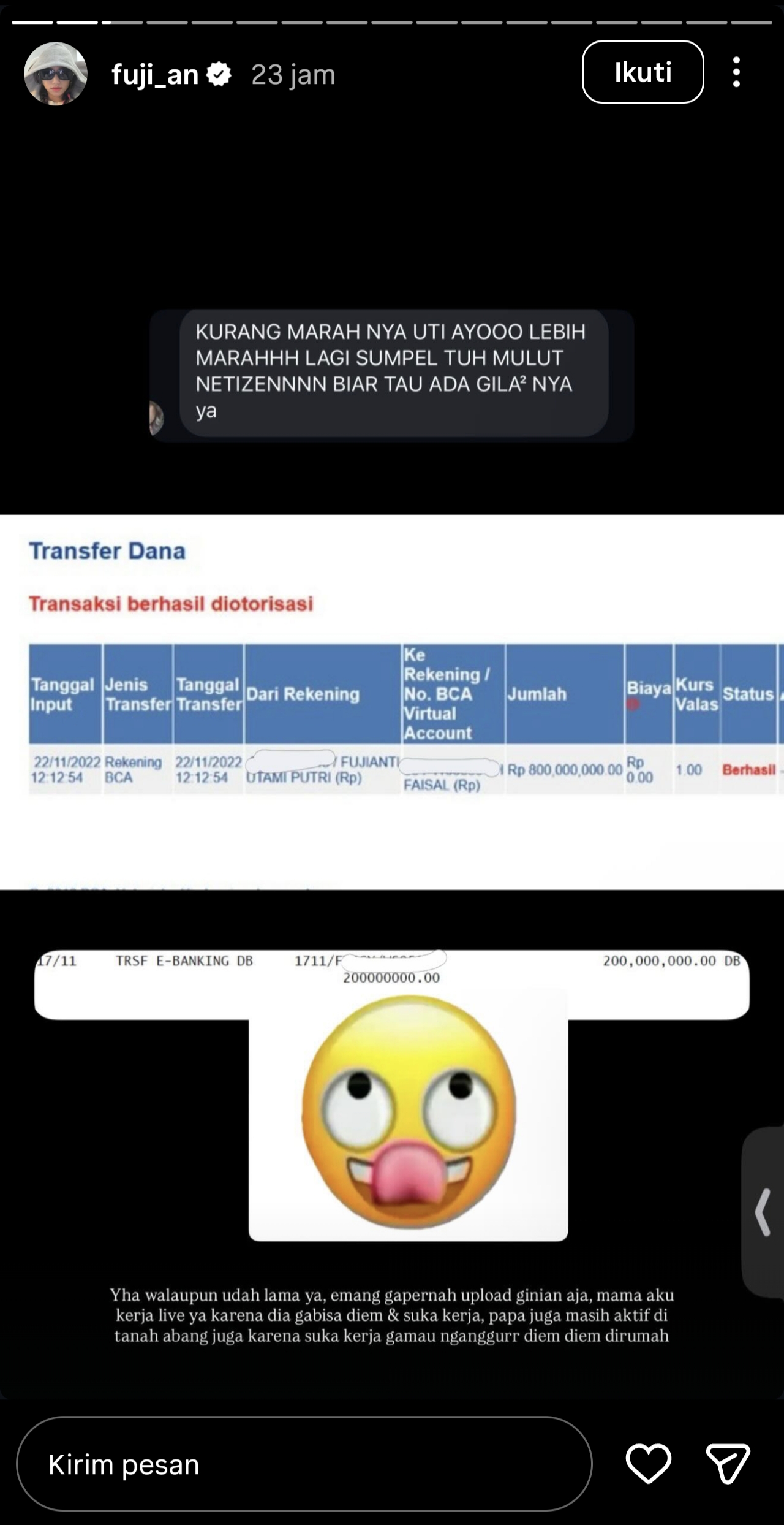 Fuji Marah Dianggap Tak Sayang Keluarga, Langsung Pamer Bukti Transfer Miliaran
