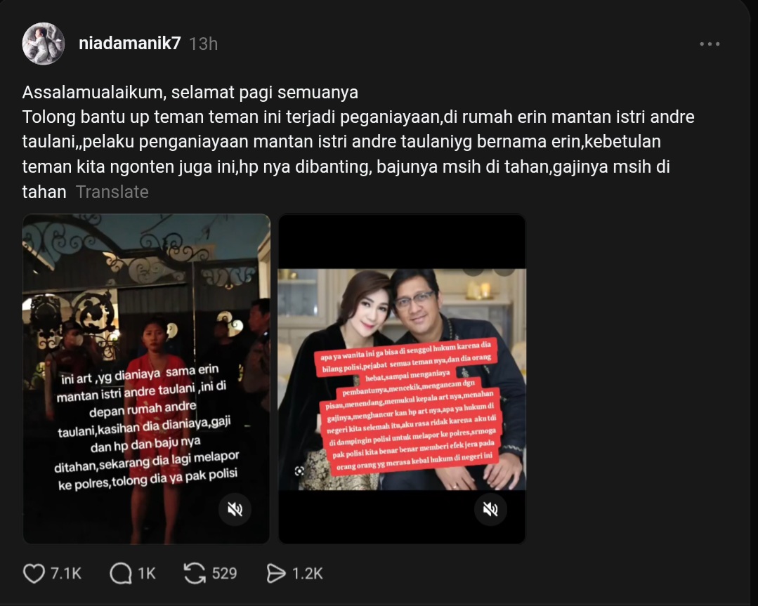 Erin Mantan Istri Andre Taulany Dipolisikan di Kasus Penganiayaan ART