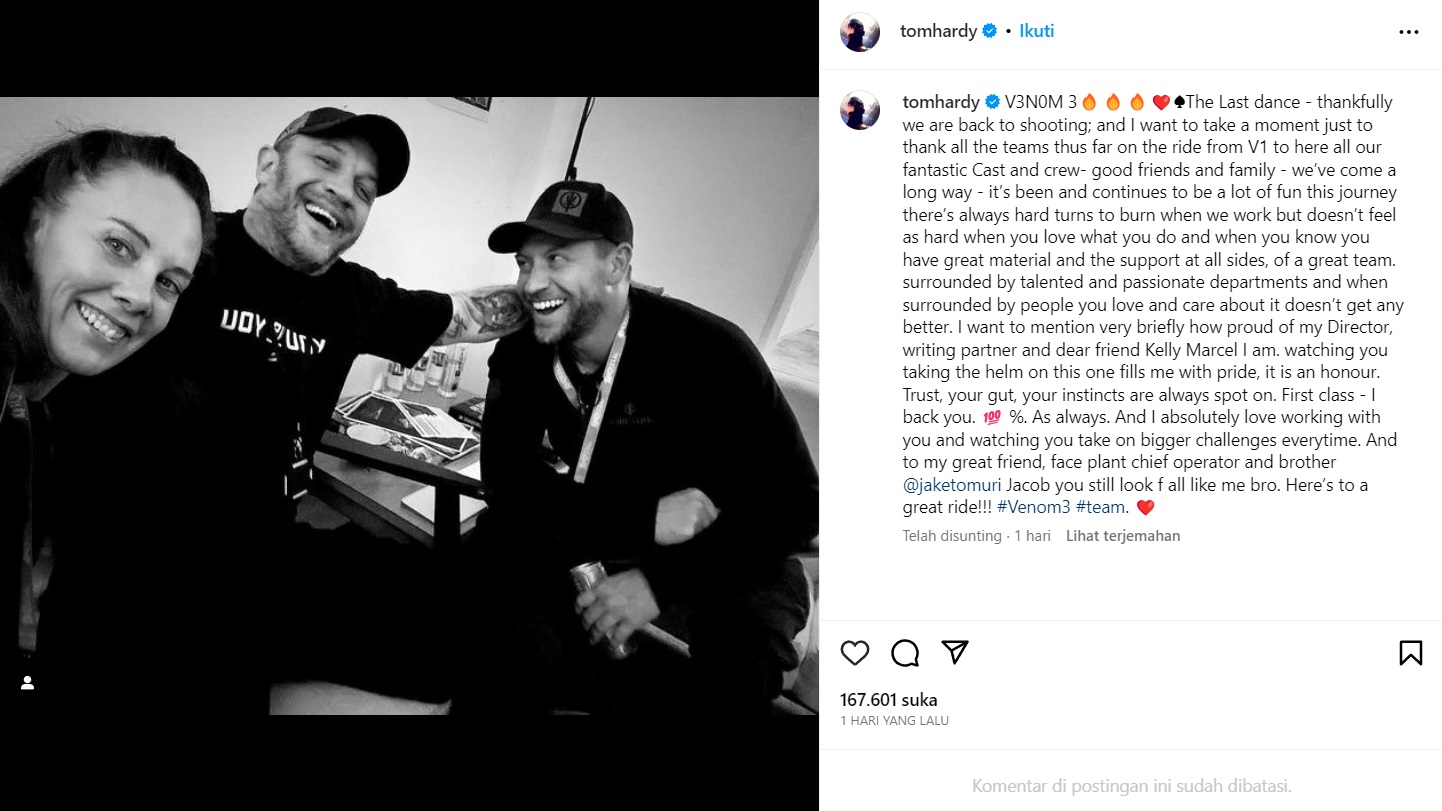 Kabar Baik! Tom Hardy Ungkap  Film Venom 3 Mulai Syuting Kembali