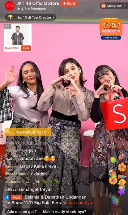Intip Kemeriahan Sesi Live Perdana Zee dan Freya di Shopee Live! Ada Undangan Nonton Langsung JKT48