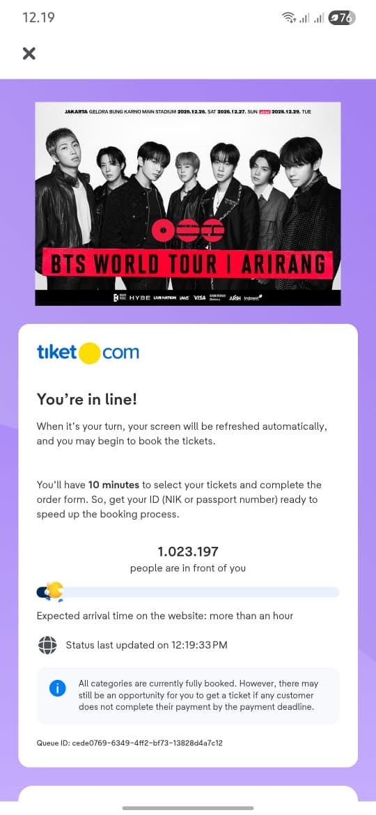 Gokil! Antrean War Tiket General Sale Konser BTS Jakarta 2026 Day 3 Tembus 1 Juta