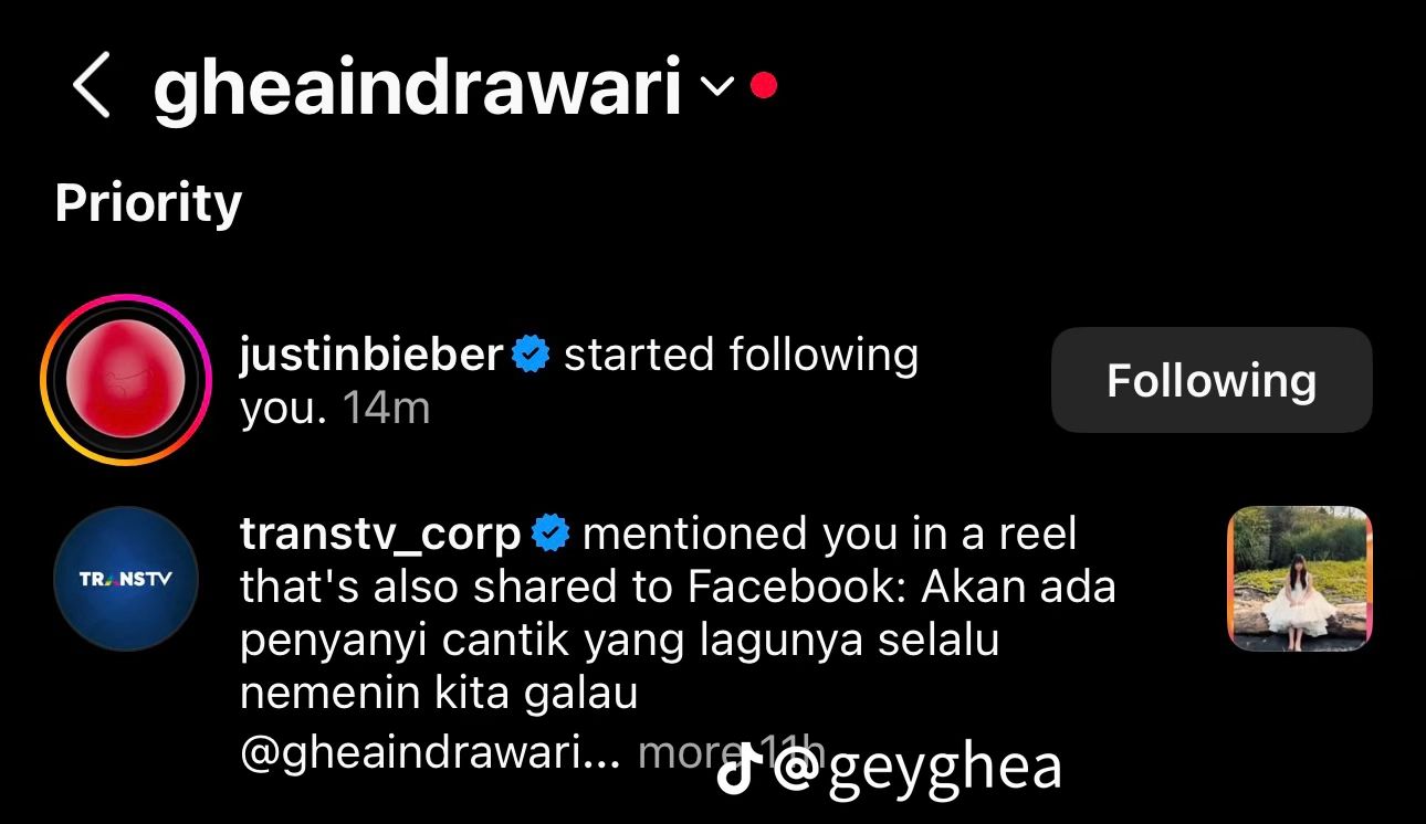 Ghea Indrawari Girang Di-Follow Justin Bieber di Instagram