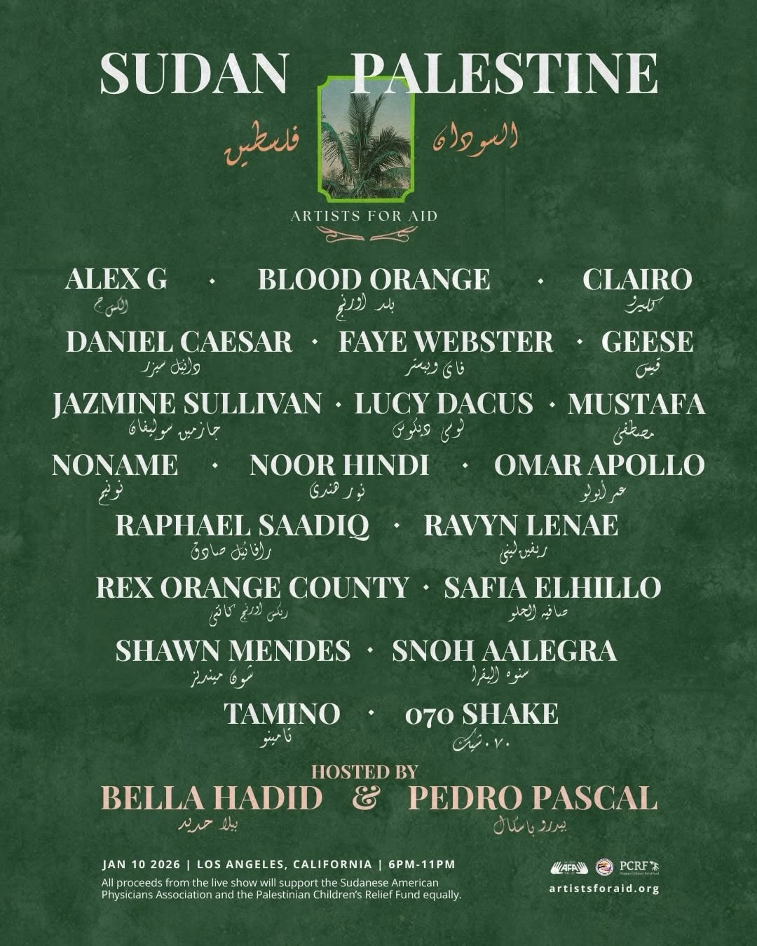 Puluhan Musisi Galang Dana untuk Sudan dan Palestina, Bella Hadid & Pedro Pascal Jadi Host