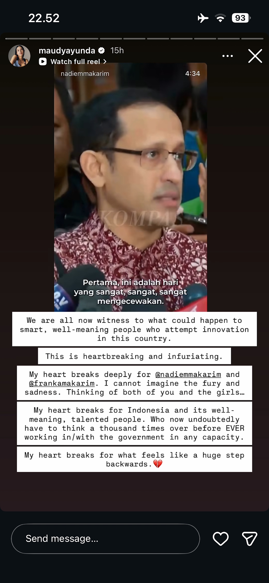 Maudy Ayunda Sakit Hati Lihat Tuntutan 18 Tahun Penjara Nadiem Makarim