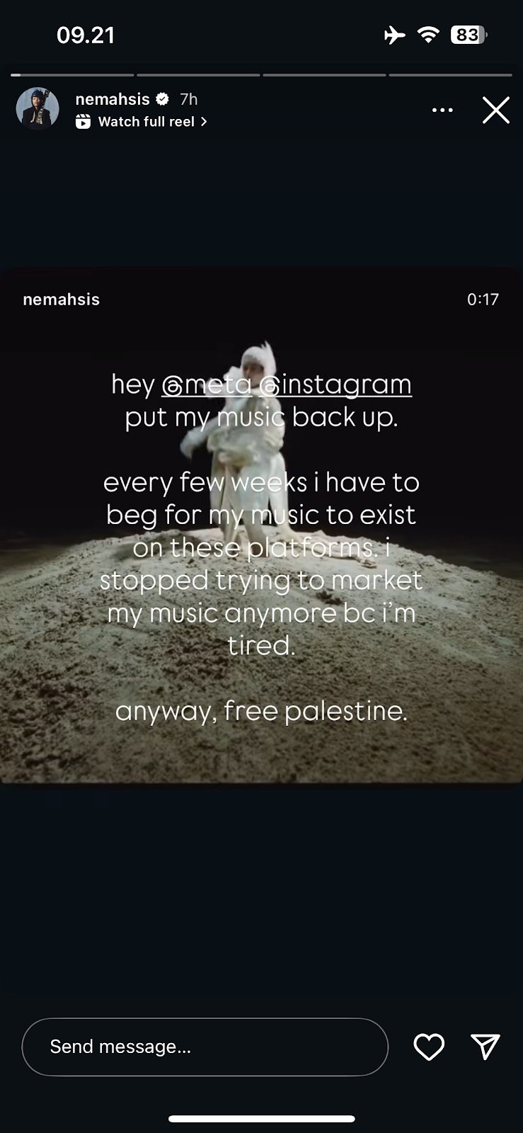 Lagunya Dicabut dari Instagram, Musisi Palestina Protes