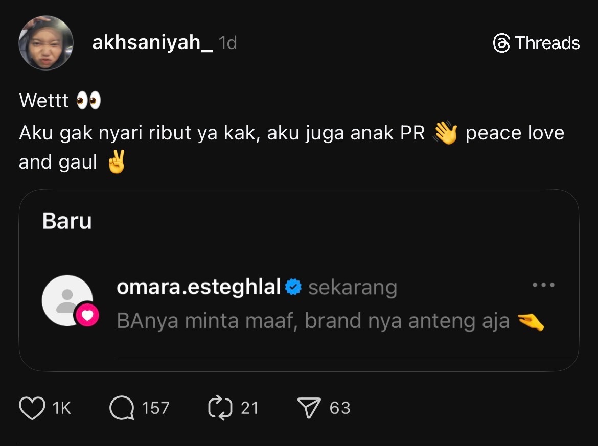 Omara Esteghlal Tak Terima Prilly Latuconsina Dihujat Netizen, Sindir Brand yang Anteng Aja