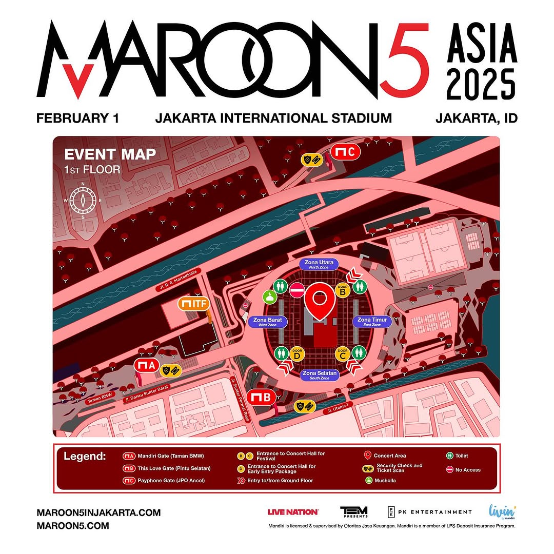 Panduan Akses Masuk ke Venue Konser Maroon 5 di JIS, Jangan Sampai Salah Pintu