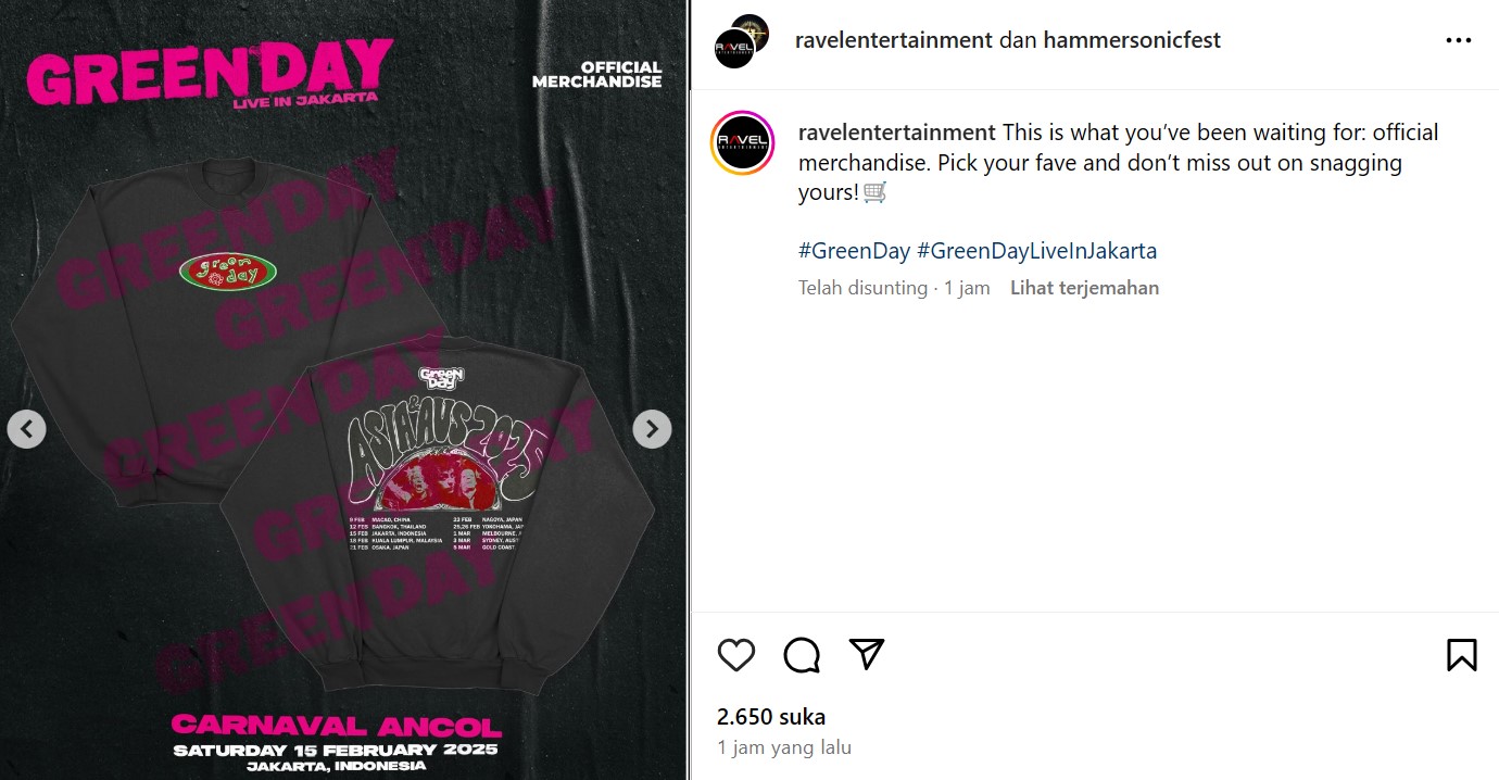 Merchandise Resmi Konser Green Day Live in Jakarta Sudah Rilis! Cek Infonya di Sini