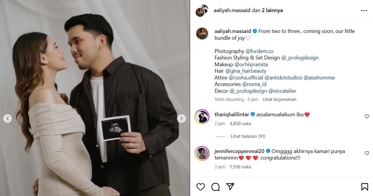 Aaliyah Hamil Anak Pertama, Thariq Halilintar Tulis Pesan Menyentuh