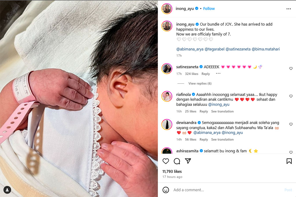 Pasangan Abimana Aryasatya dan Inong Ayu Dikaruniai Anak Kelima